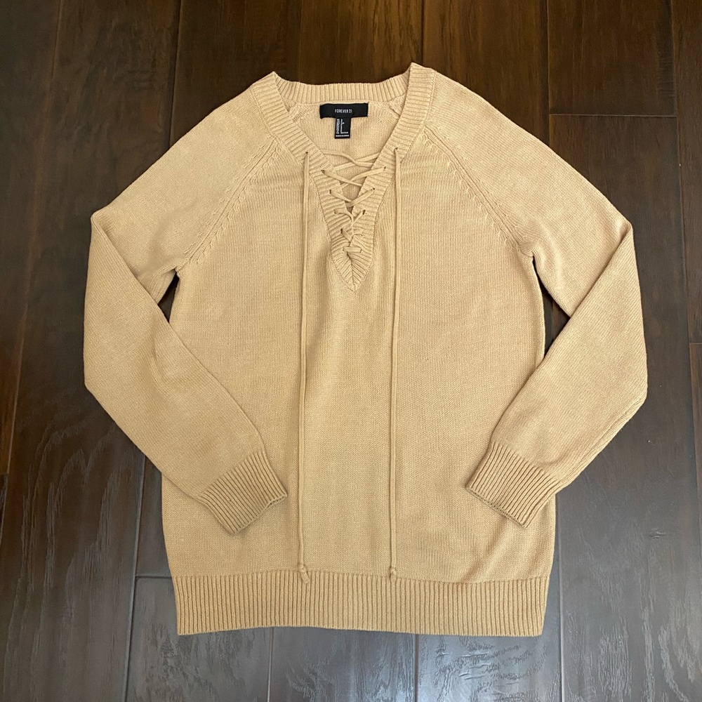 Forever21 Tan Lace-Up Sweater